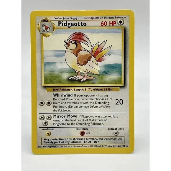 Pokemon Other - Pidgeotto  22/102‎ Pokémon Base Set Unlimited Non-Holo Rare Vintage 1999 LP